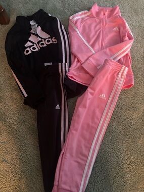 adidas Pink & Black Girls' Twin Track Sets